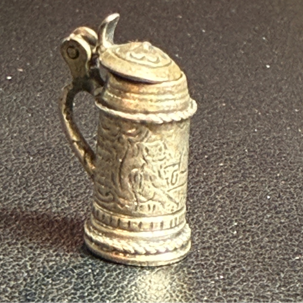 Vintage 3D Sterling Danecraft Beer Stein Charm with Hinged Lid & Tavern Scene